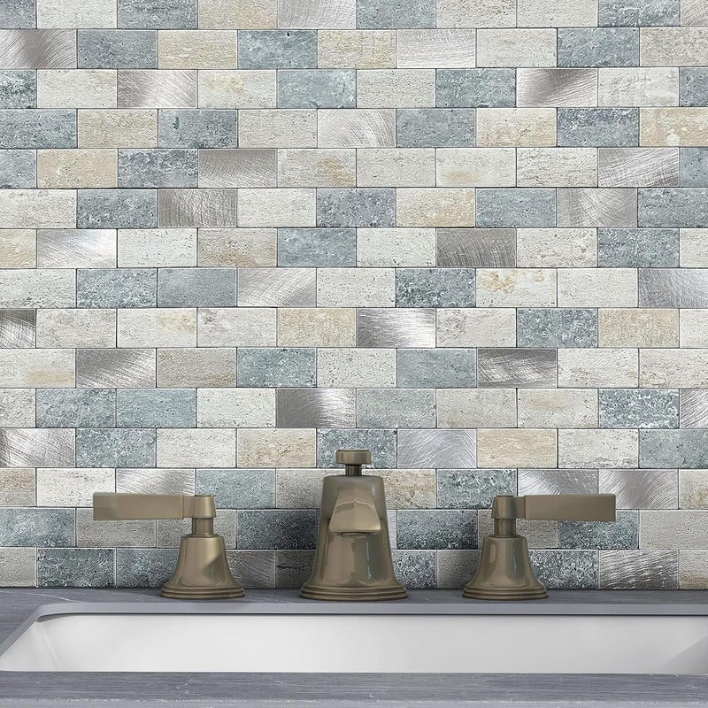 M MOFIT Peel and Stick Brick Backsplash for Kitchen,Back Splash for Bathrooms Walls Tiles Waterproof(5sheets,Blue Gray) - Image 1